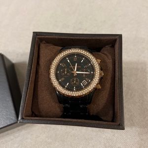 Michael Kors Madison Resin & Crystal Watch, Rose Gold/ Black MK - 5377